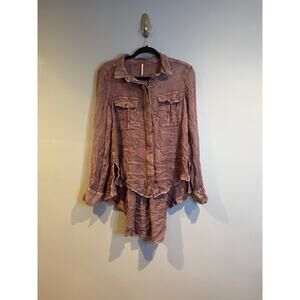 Free People Crinkled Button-Front Tunic Top – Size S/P (Adjustable Fit)